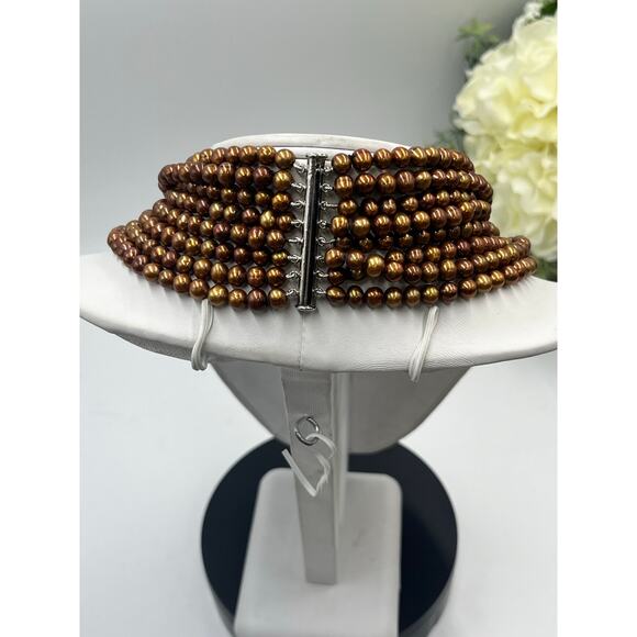 MultiStrand  Chocolate Pearls‎ Brown Copper-colored pearls Pearl Bib necklace - Picture 8 of 14